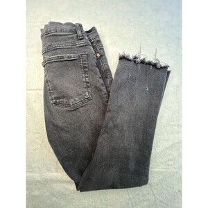 Zara Womens Black Denim High Rise Distressed Raw Hem Straight Leg Jeans Size 2